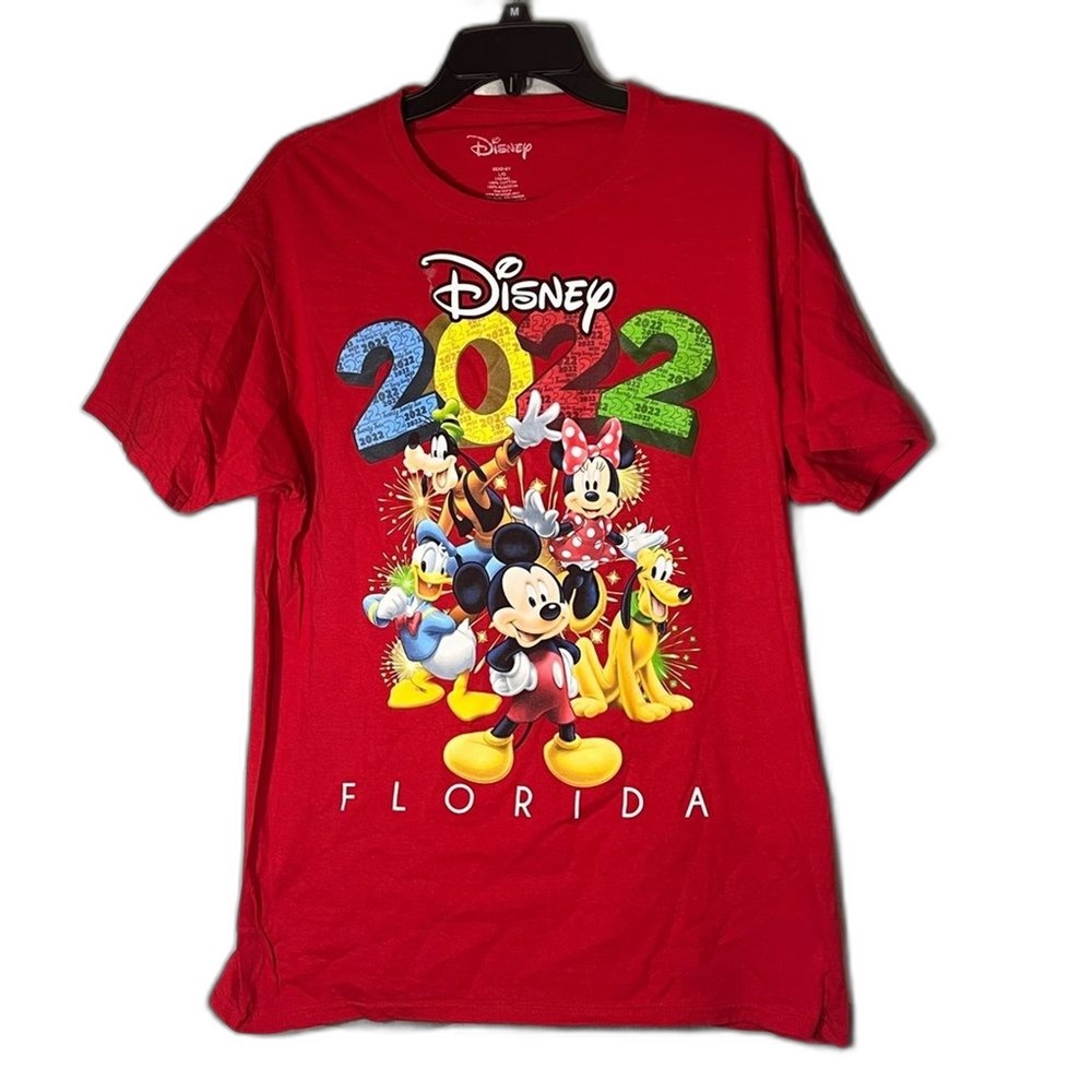 Disney 2022 Florida Mickey Minnie Donald Goofy Pluto Red Graphic T Shirt Large